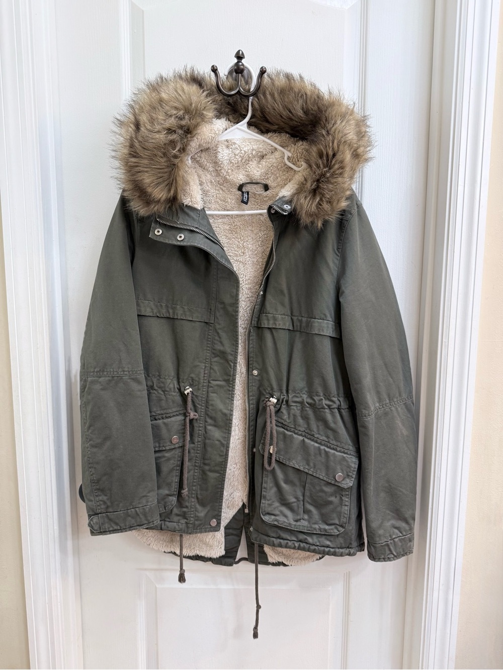 2 for $15 Olive Fur-Trim Hooded Winter Jacket